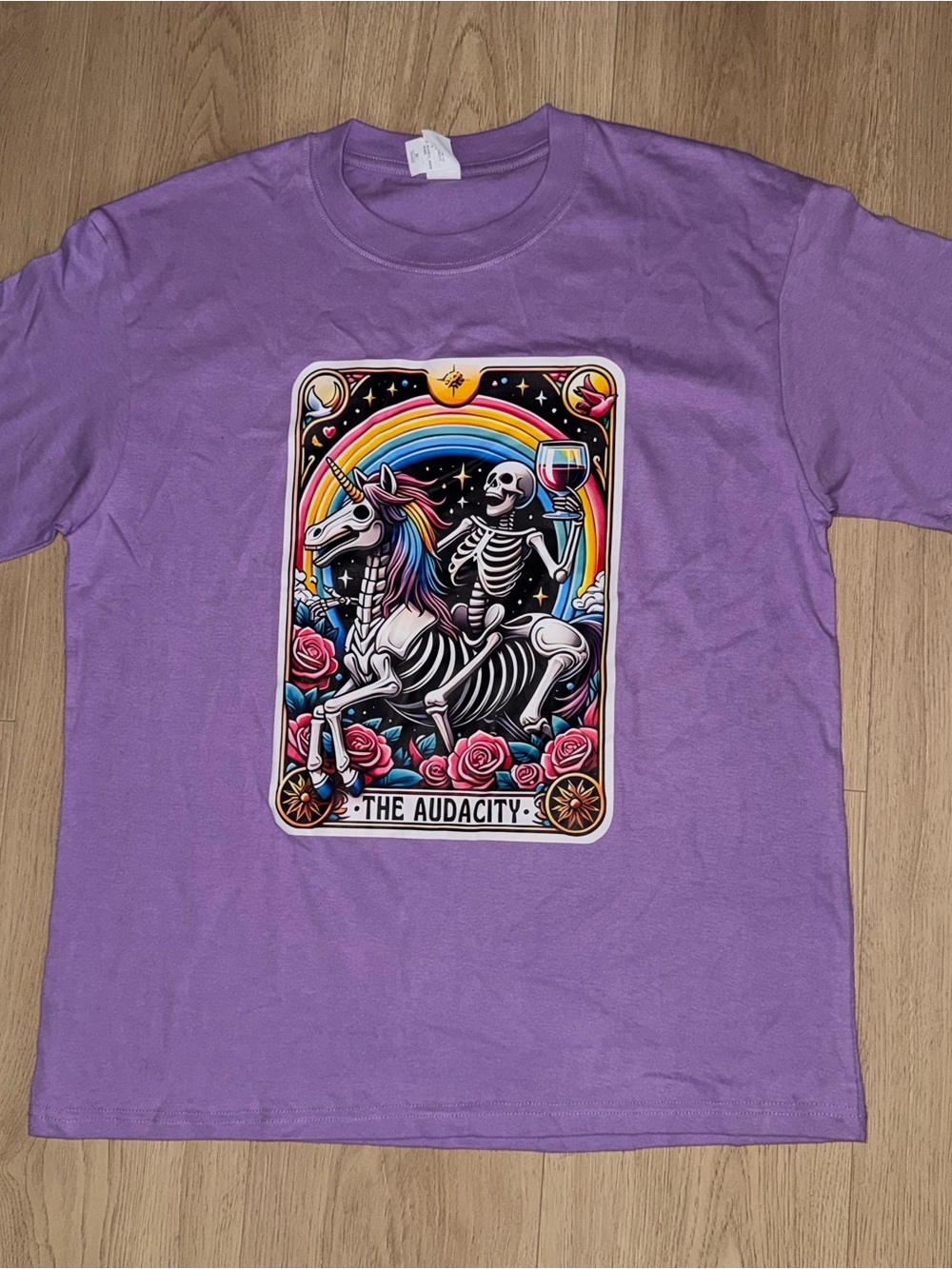 Purple Graphic Tee with Skeleton Unicorn "The Audacity"